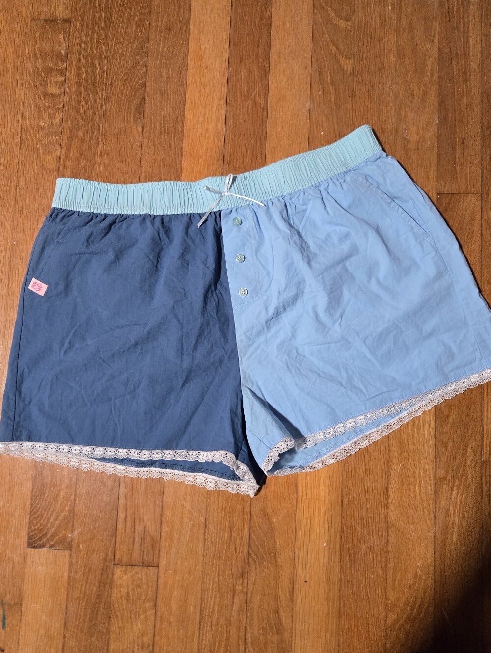 Simply Southern Two-Tone Navy and Light Blue Lounge Shorts with Lace
